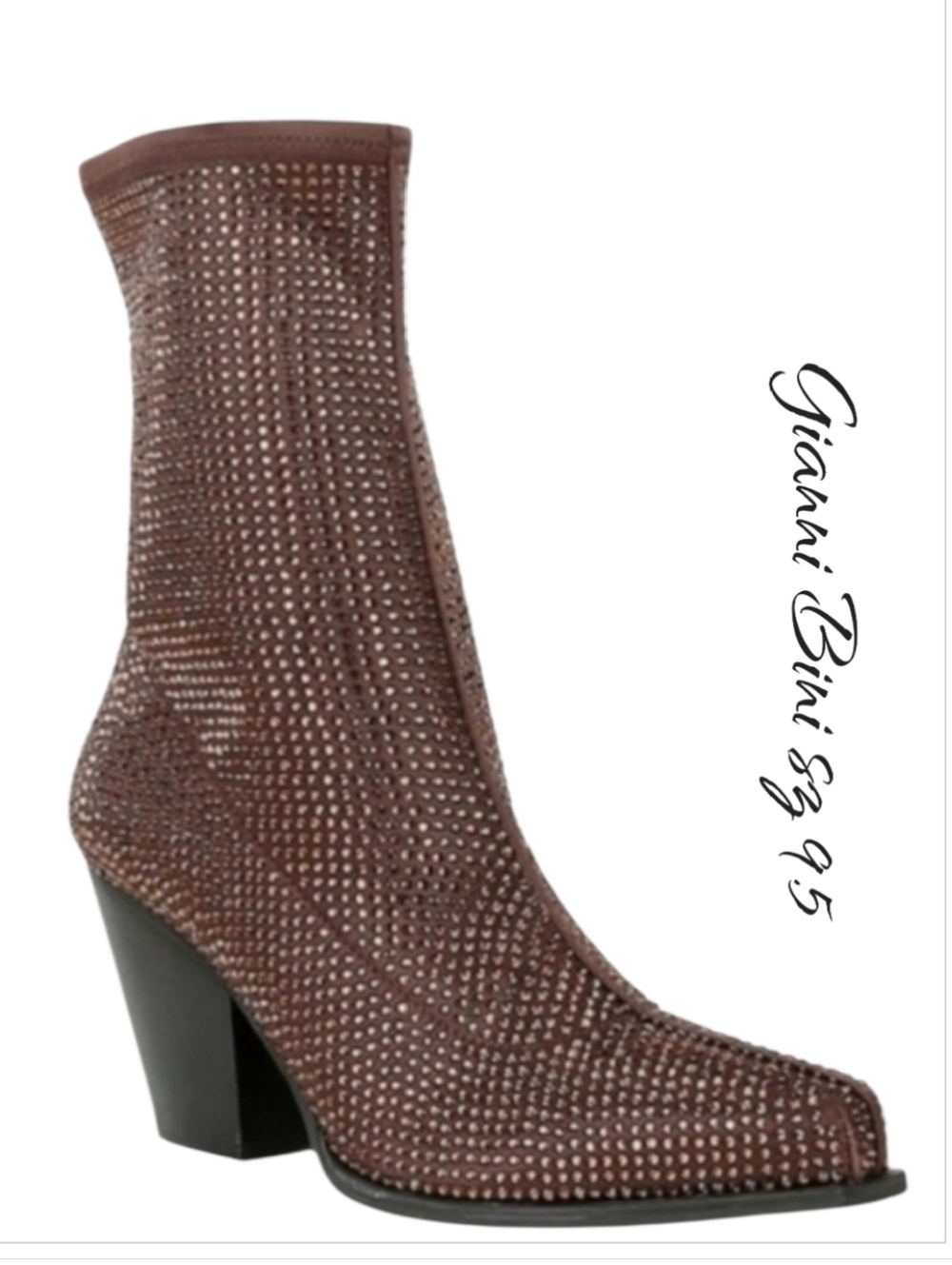 Gianni Bini Zeller Rhinestone Mesh Block Heel Booties Brown New